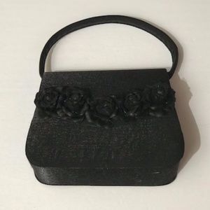Small Black Evening Handbag with Flowers